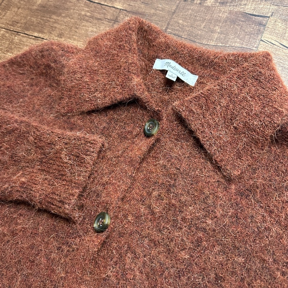 Madewell Carrabelle Polo Cardigan Sweater Womens S Mahogony Merino Wool Alpaca - Picture 2 of 8